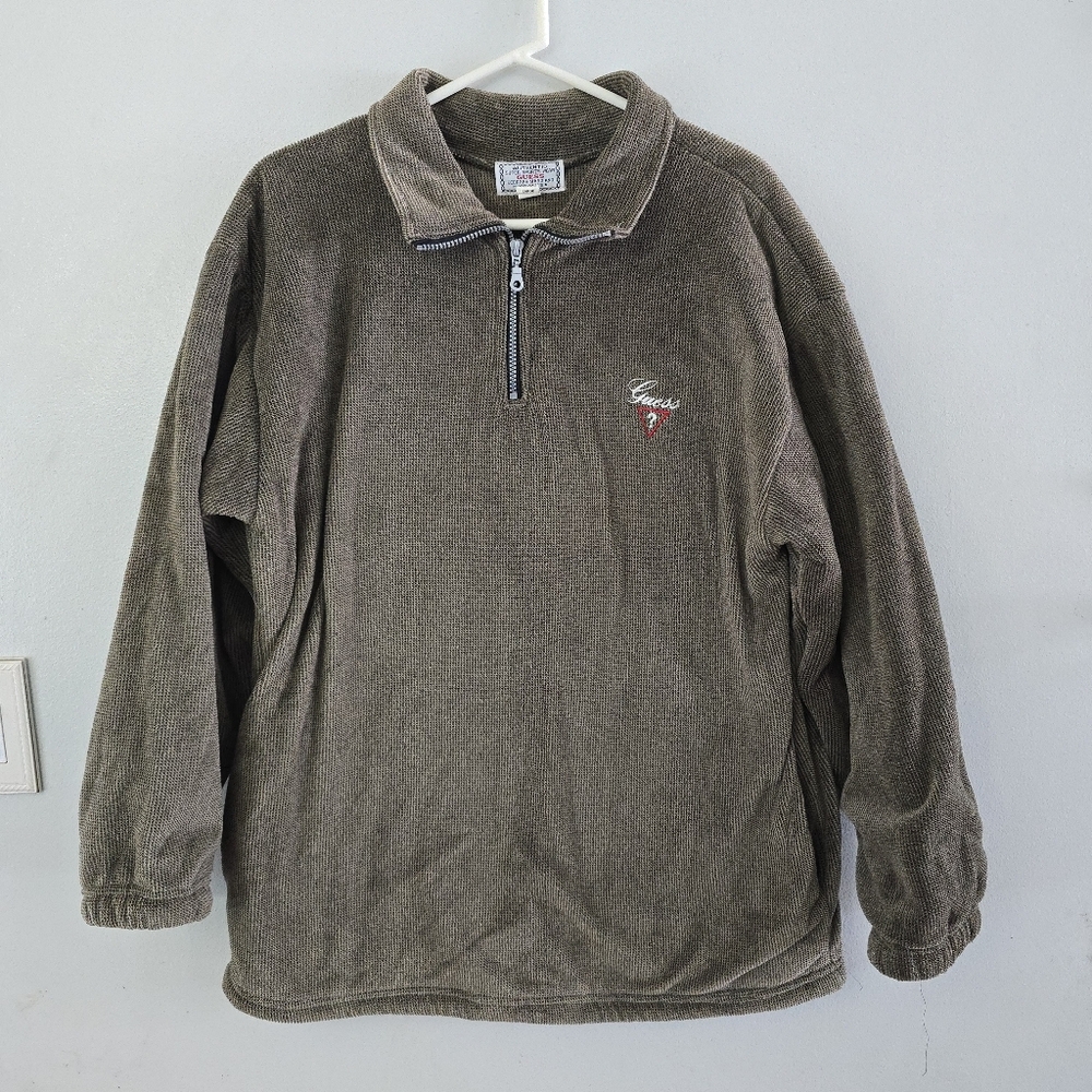 Vintage 90s Guess Super Sportswear 1/4 Zip Sweater Size Large USA Fuzzy